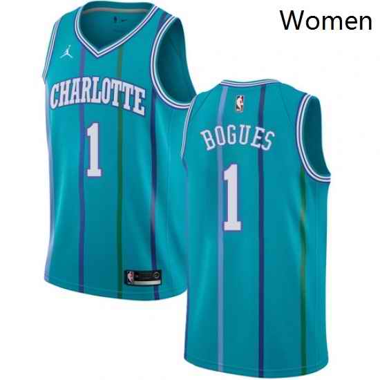 Womens Nike Jordan Charlotte Hornets 1 Muggsy Bogues Authentic Aqua Hardwood Classics NBA Jersey